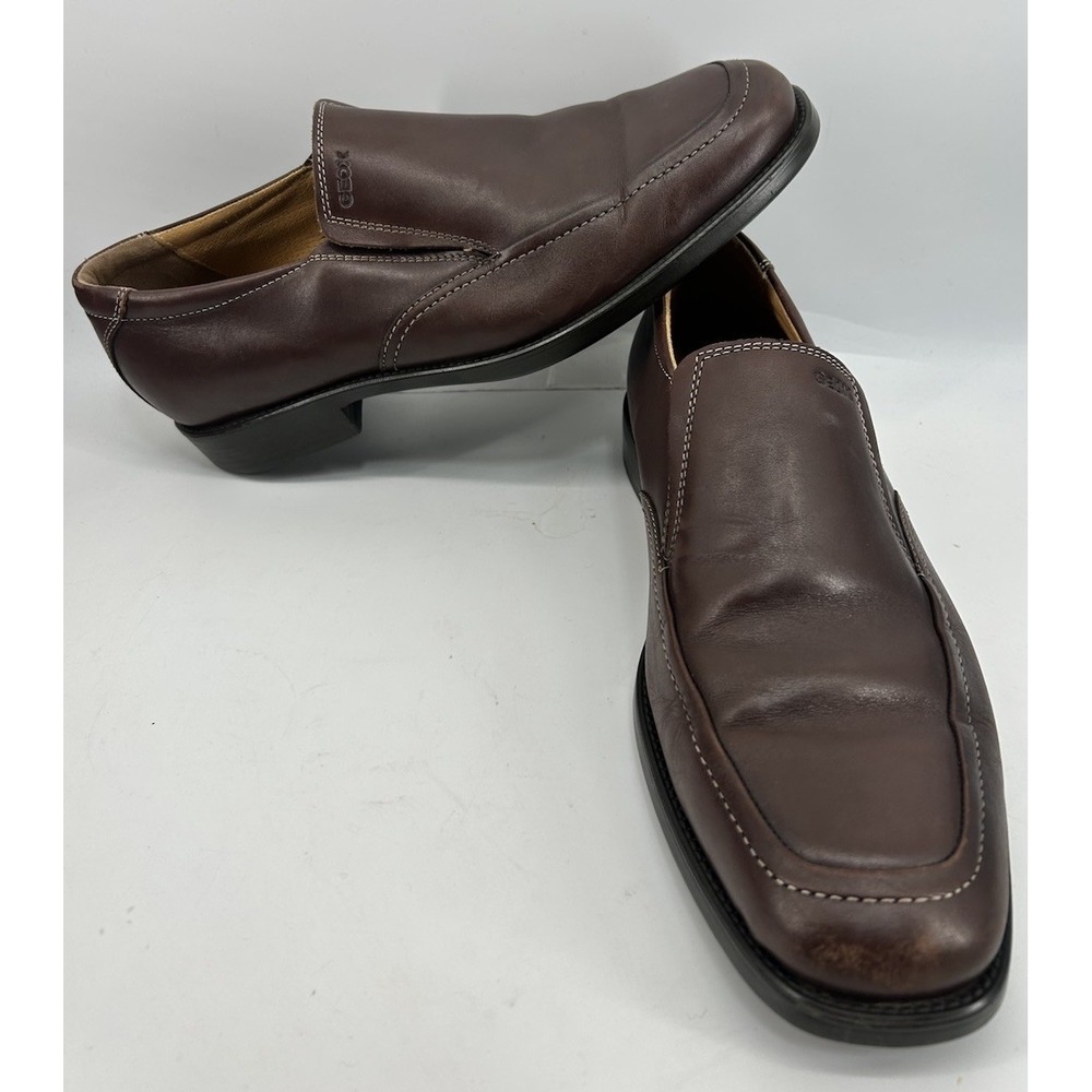 Geox Respira Brown Leather Moc Toe Slip On Dress Shoes Men's 8.5 EU 41.5